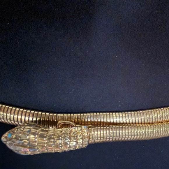 Serpent Omega Chain Snake Belt | Vintage Gold Stretch Belt | Blue Eyes